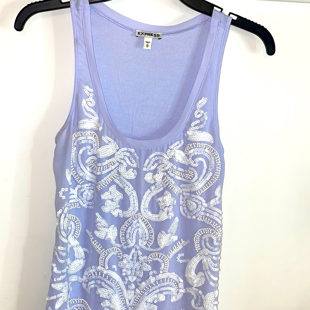 Express Tank Top- Periwinkle with Sequins and Beads XS